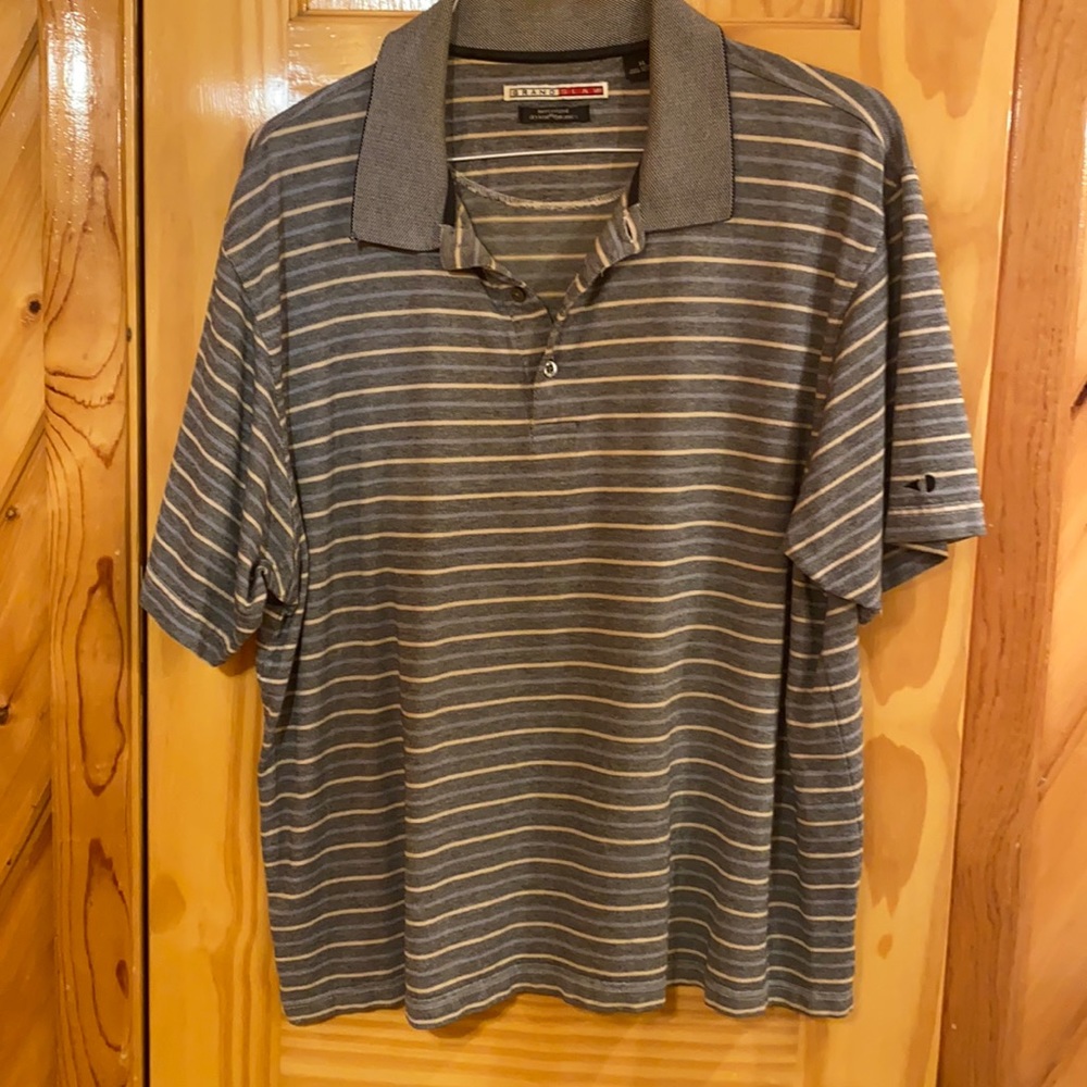 Gray Striped shirt sleeve polo shirt XL